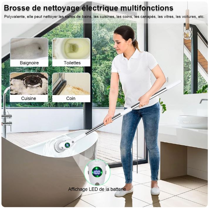 Brosse De Nettoyage électrique BORDEAG - 5 Têtes Interchangeables, 3 Vitesses, étanche IPX7, Pour Salle De Bain Et Cuisine