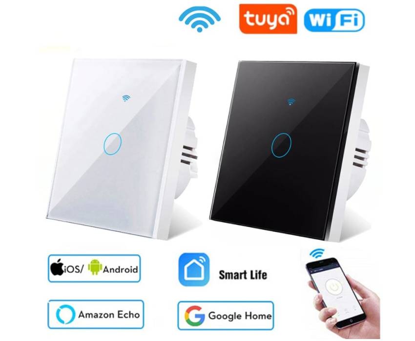 Interrupteur connecté Wi-Fi avec écran tactile en verre trempé, design élégant et moderne