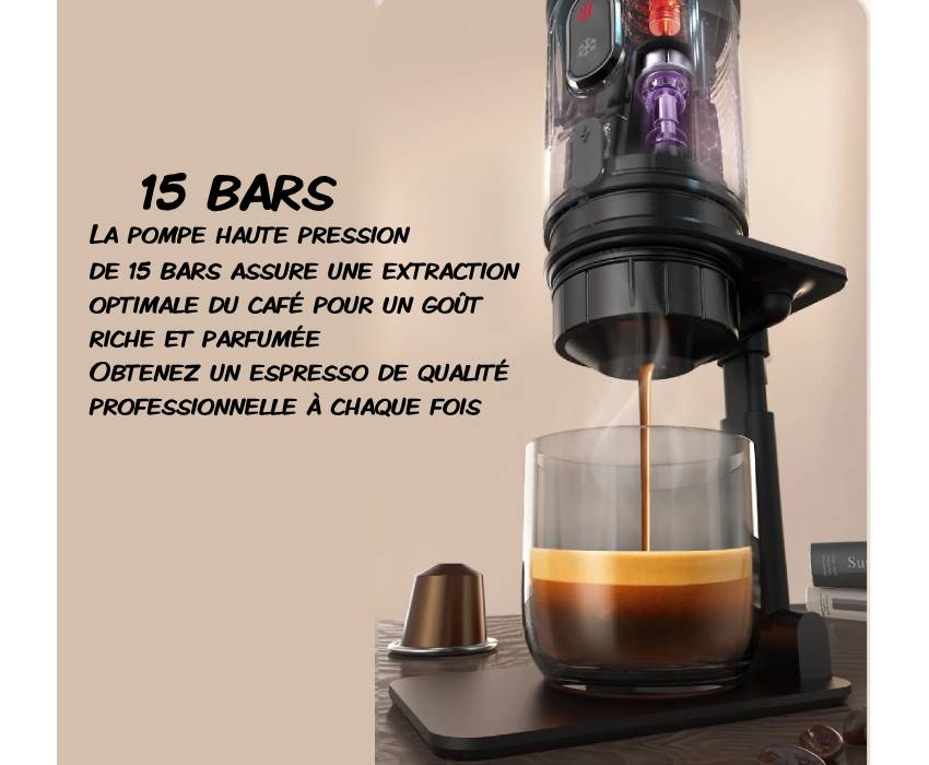 Machine à Café Portable 3 en 1 avec système d'extraction haute pression 15 bars pour un café intense