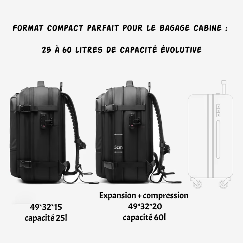 Sac à dos avec compression sous vide