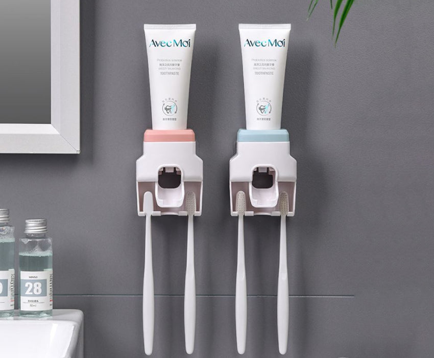Distributeur de dentifrice automatique et support brosse à dents 2 en 1 CleanTech