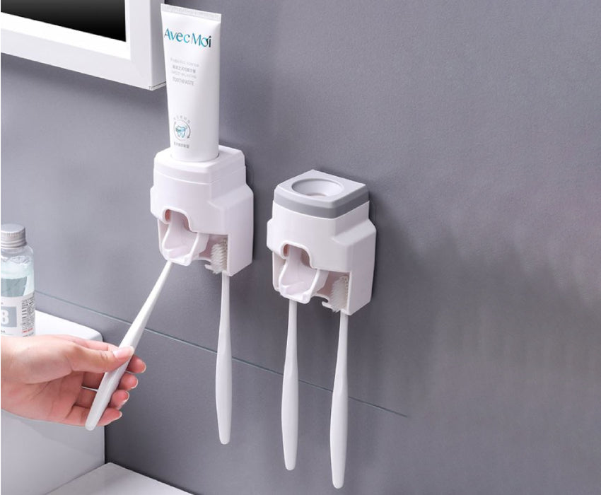 Distributeur de dentifrice automatique et support brosse à dents 2 en 1 CleanTech