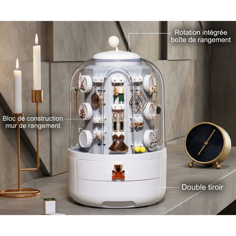 presentoir bijoux rotatif 360 degres pour chambre ou dressing