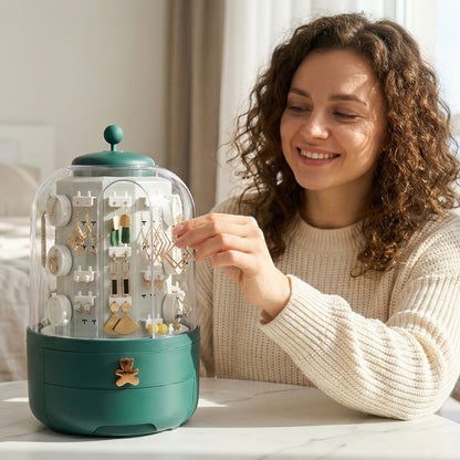 organisateur bijoux rotatif avec tiroirs et compartiments