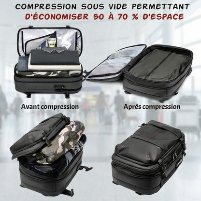 Top sac à dos cabine homologué Ryanair et EasyJet 2026 porté par une voyageuse en aéroport.