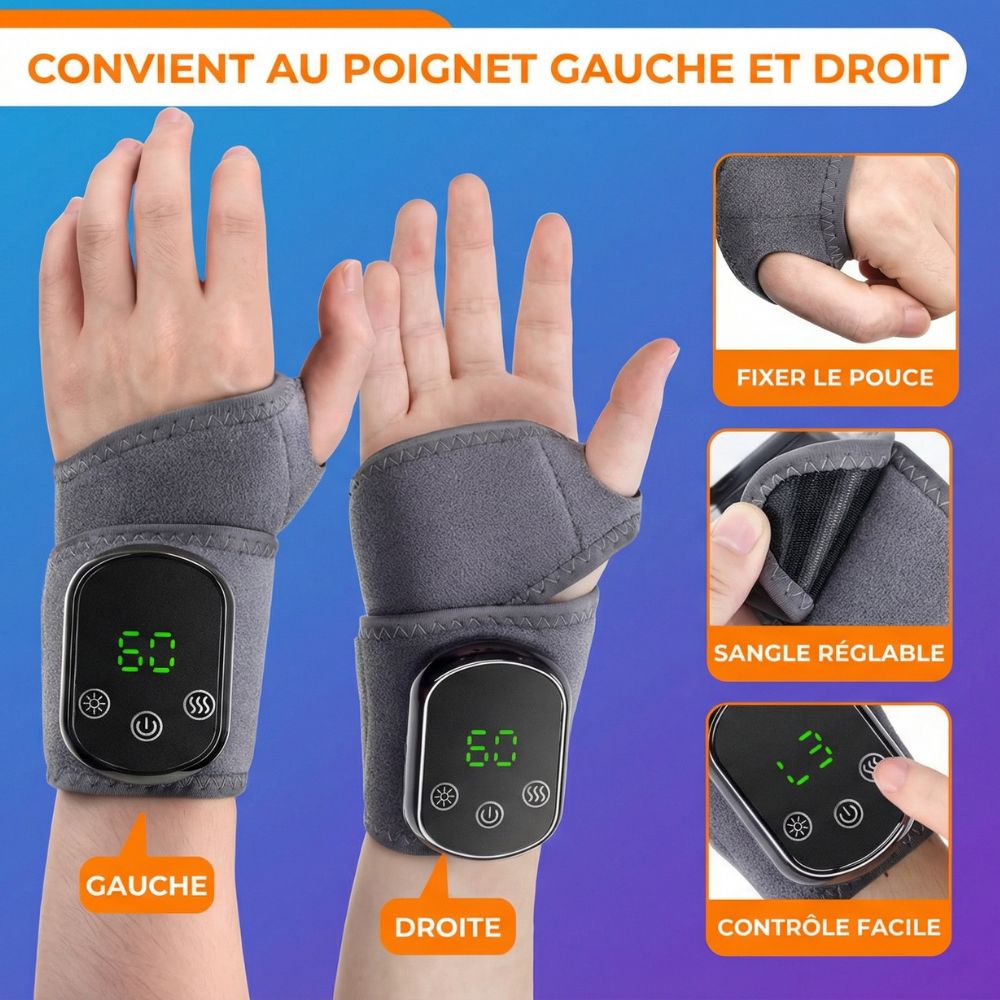Attelle Chauffante Poignet | Massage Infrarouge 5 Niveaux