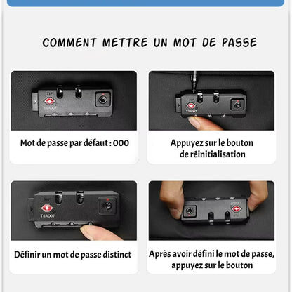 Sac à dos de voyage premium avec cadenas à code et protection antivol pour vos objets de valeur.