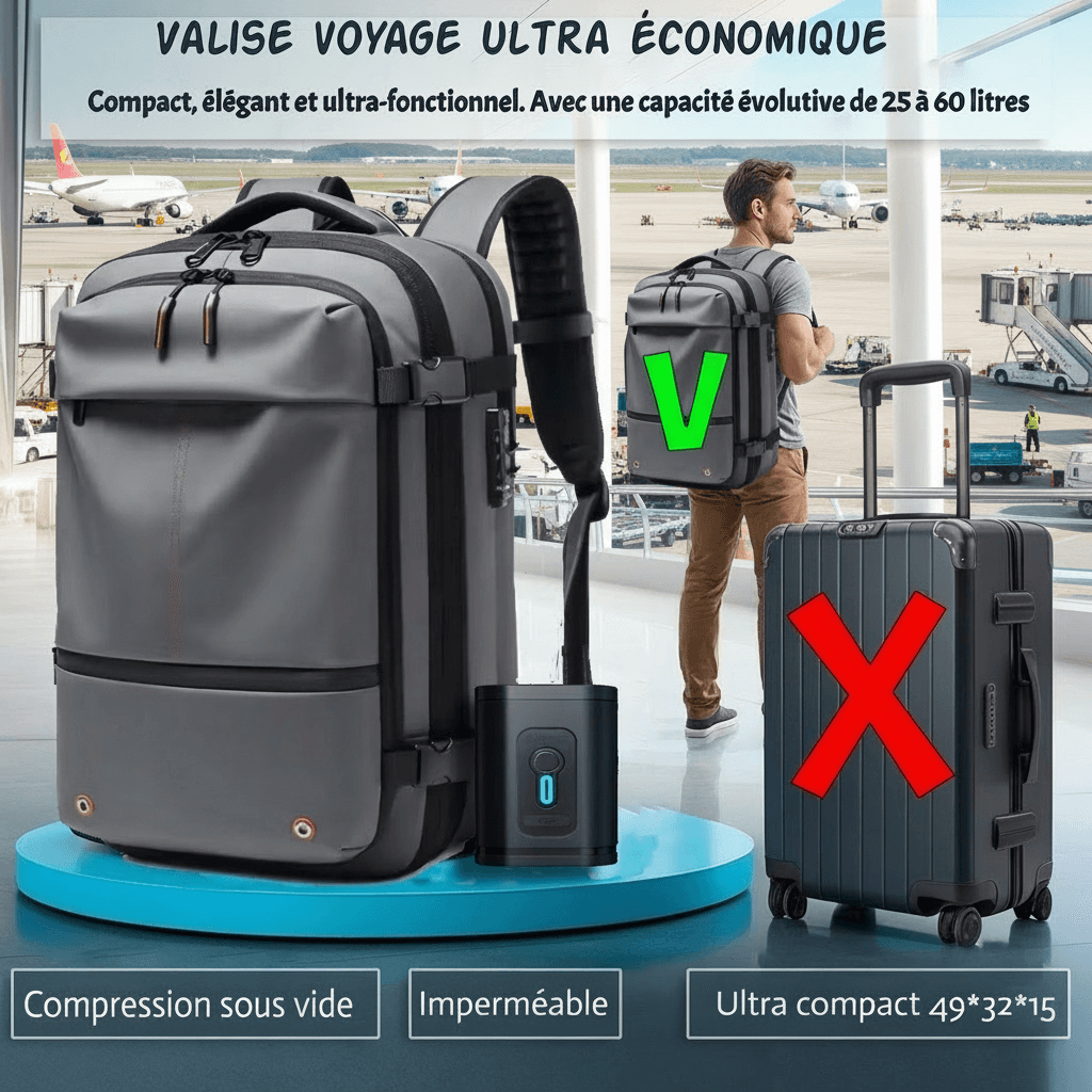Le meilleur sac à dos voyage 2026 : comparatif entre valise encombrante et sac à compression sous vide.