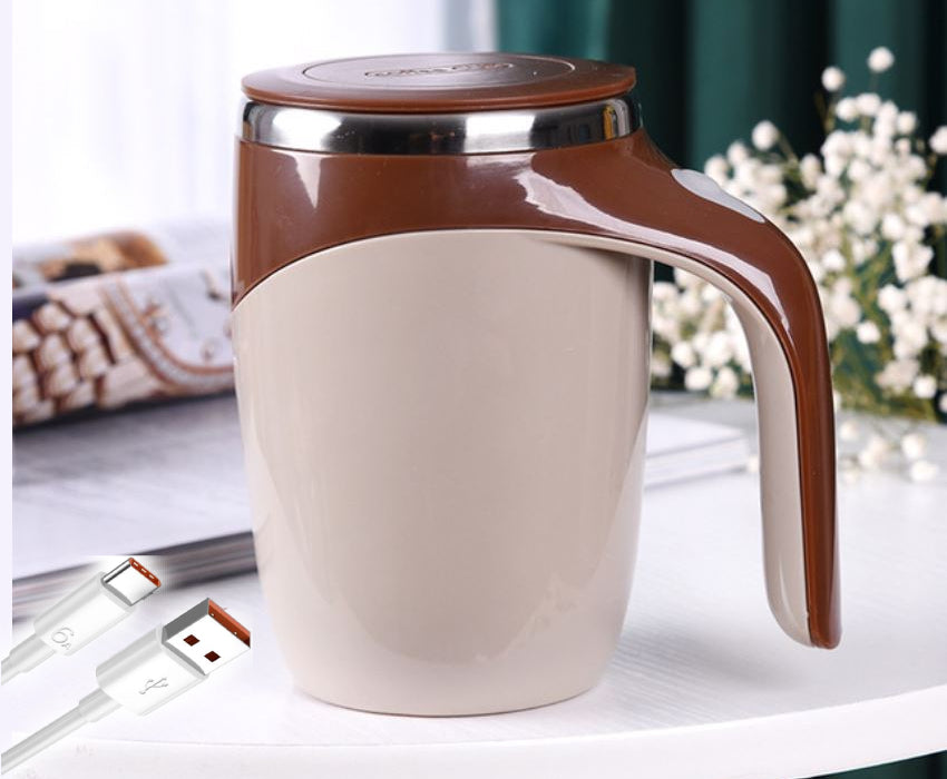 Tasse à café à agitation automatique, avec poignée en bois, démarrage à une  touche, tasse à agitation électrique à grande vitesse avec couvercle